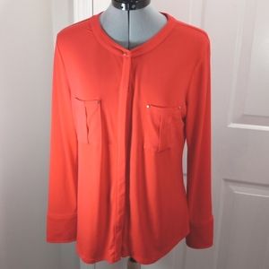 Dana Bushman, Women's Red Org Sz L Front Button blouse with pockets